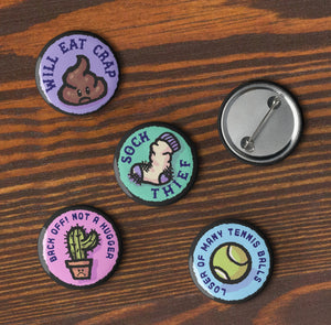Set of 5 Anti-Social Merit Badges or pin buttons