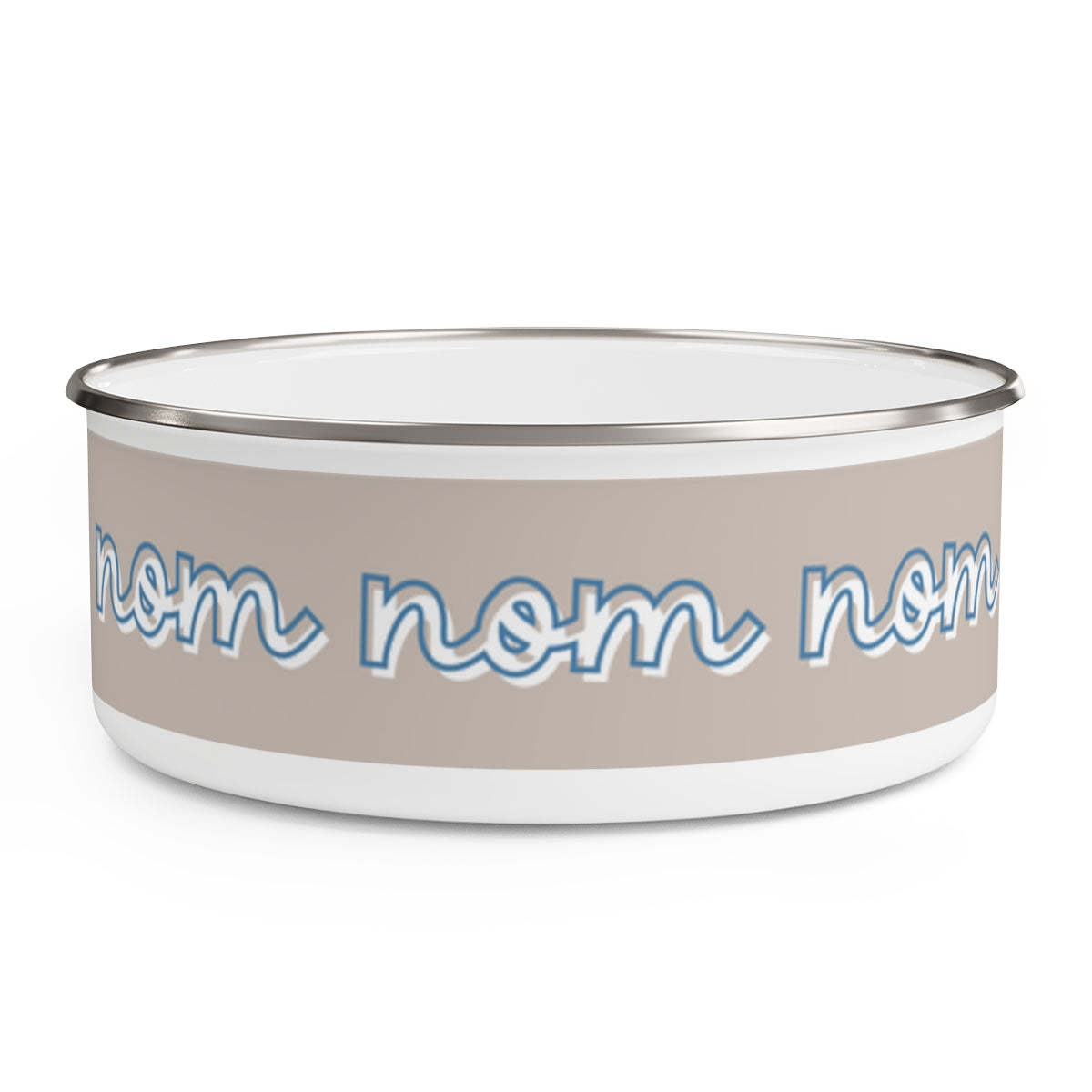 nom, nom, nom design Enamel Dog Bowl. Modern, Large Dog Bowls for Food and Water