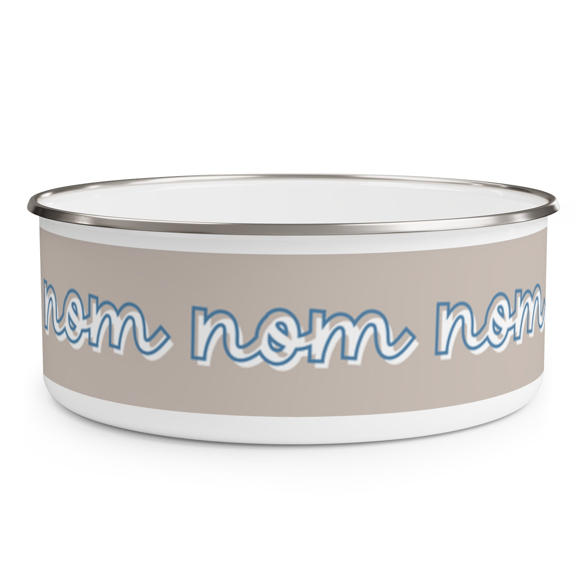 nom, nom, nom design Enamel Dog Bowl. Modern, Large Dog Bowls for Food and Water