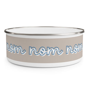 nom, nom, nom design Enamel Dog Bowl. Modern, Large Dog Bowls for Food and Water