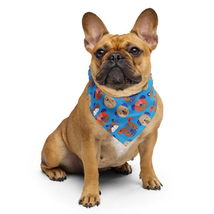 Cute dog face design pattern bandana in brown and blue