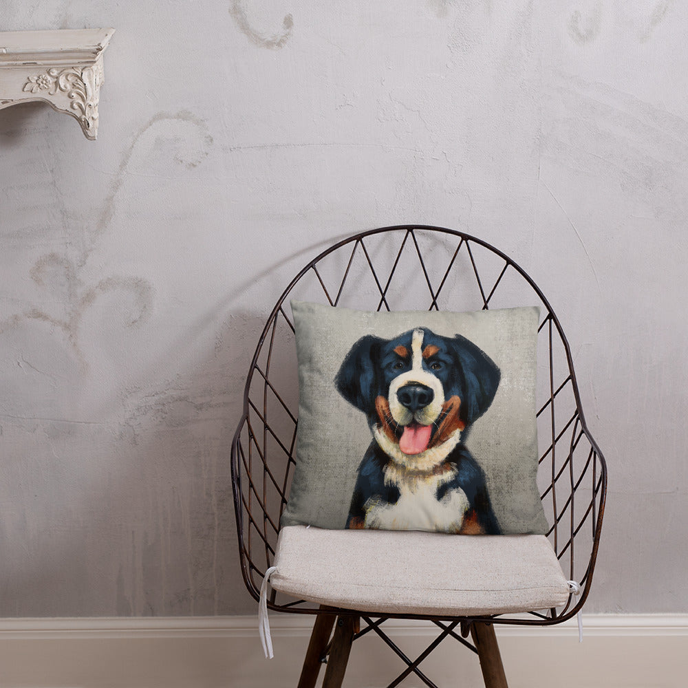 Painted Bernese Mountain Dog Face Art Cushion