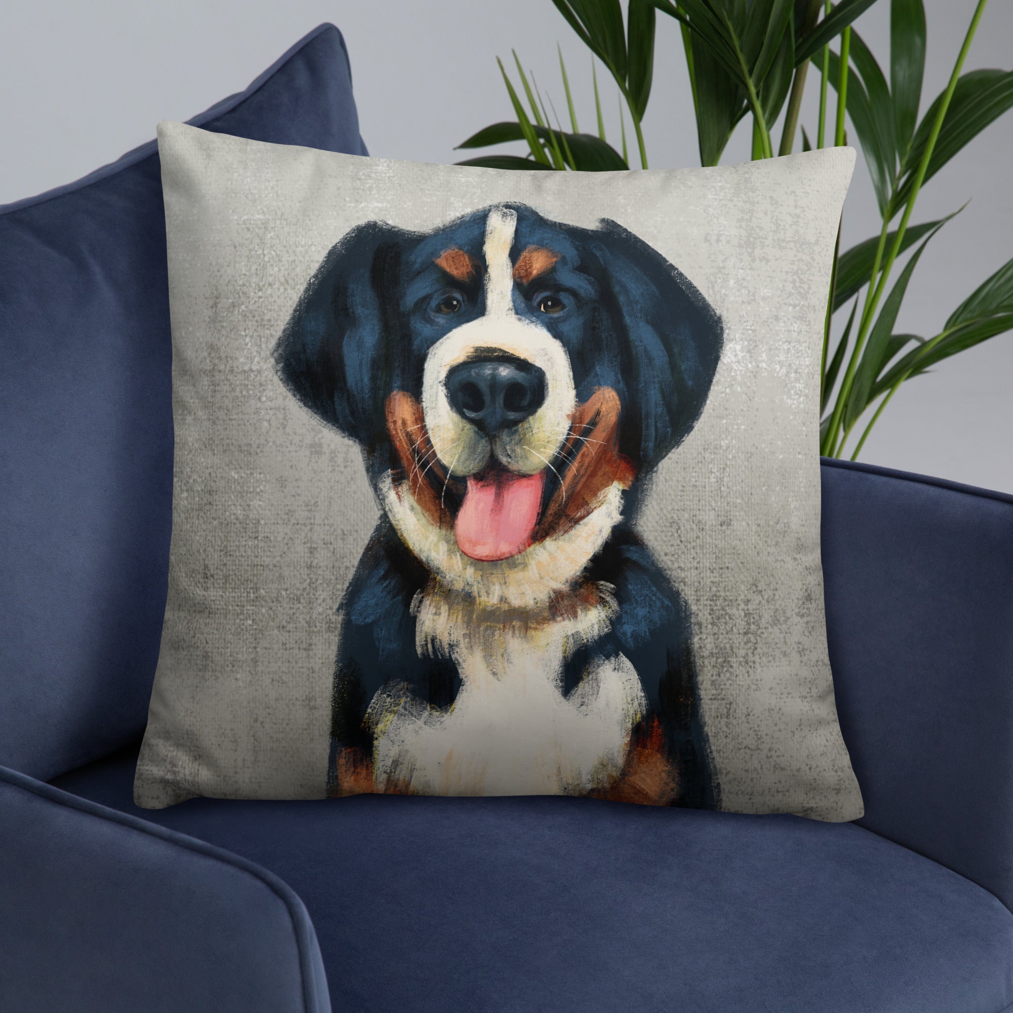 Painted Bernese Mountain Dog Face Art Cushion