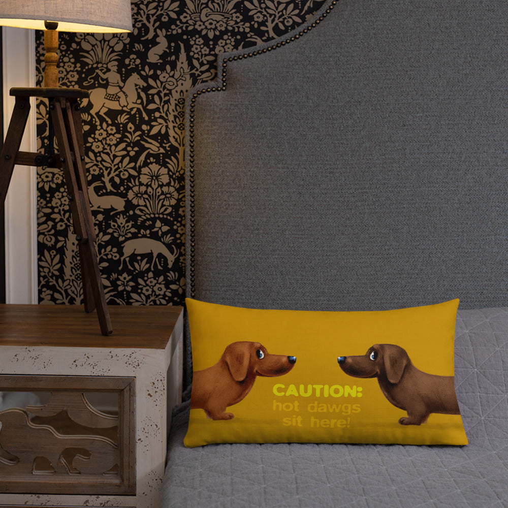 Caution! Hot Dawgs sit here! design Premium Pillow