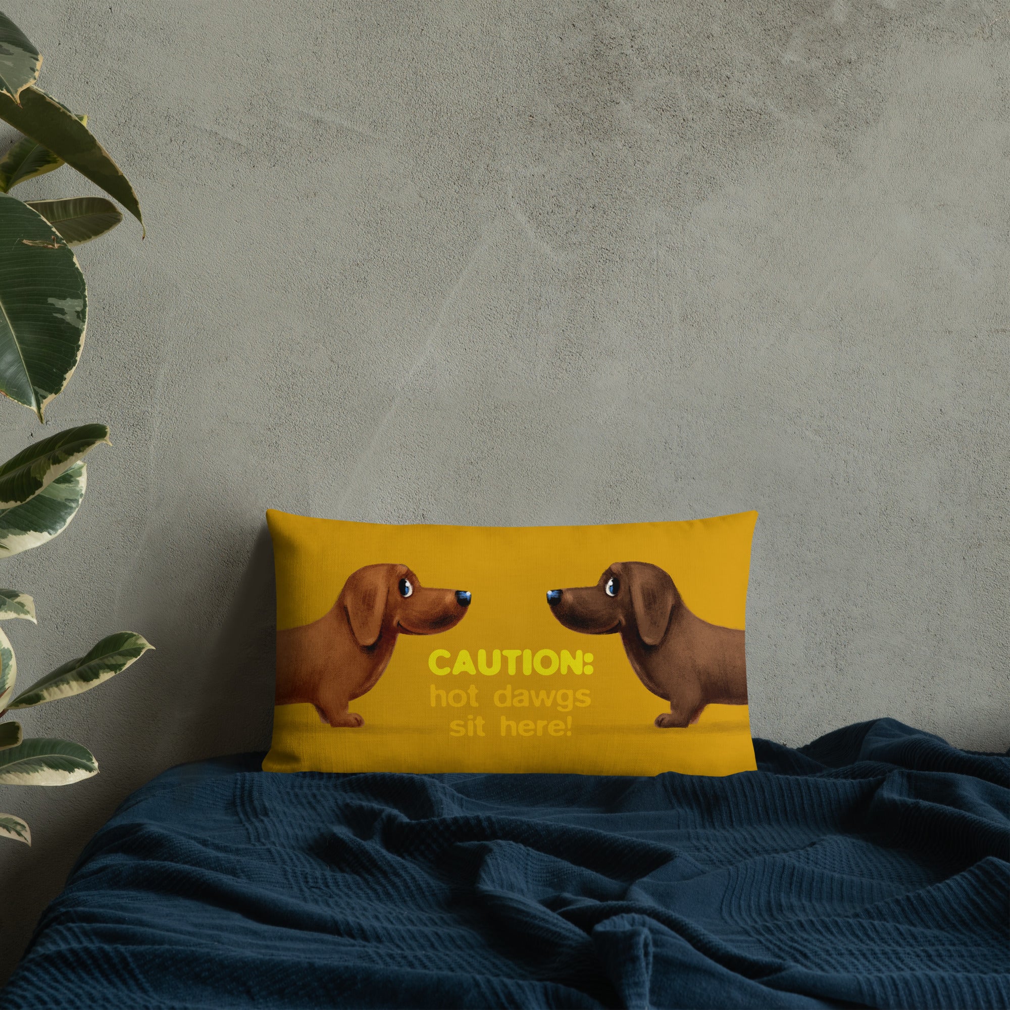 Caution! Hot Dawgs sit here! design Premium Pillow