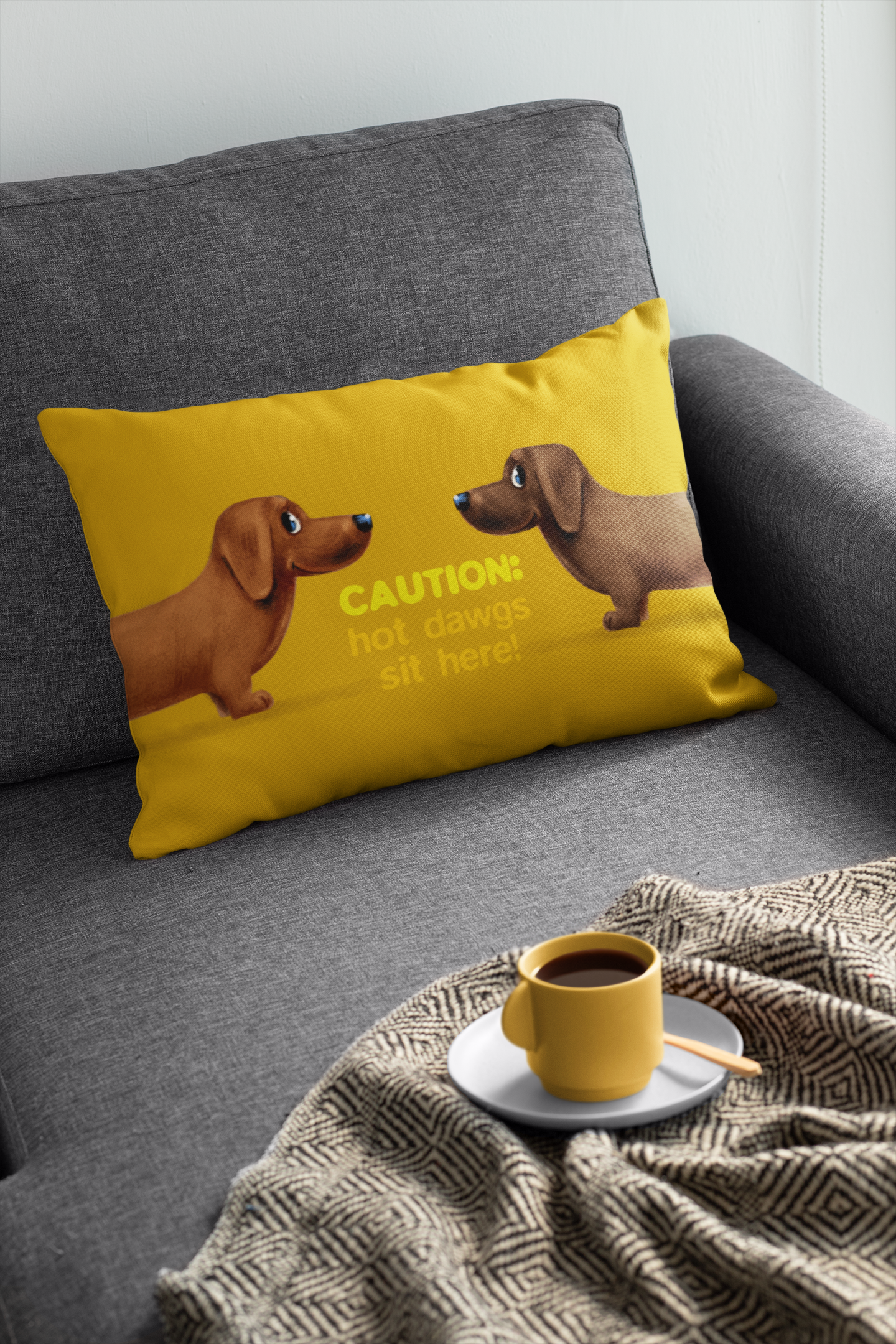 Caution! Hot Dawgs sit here! design Premium Pillow