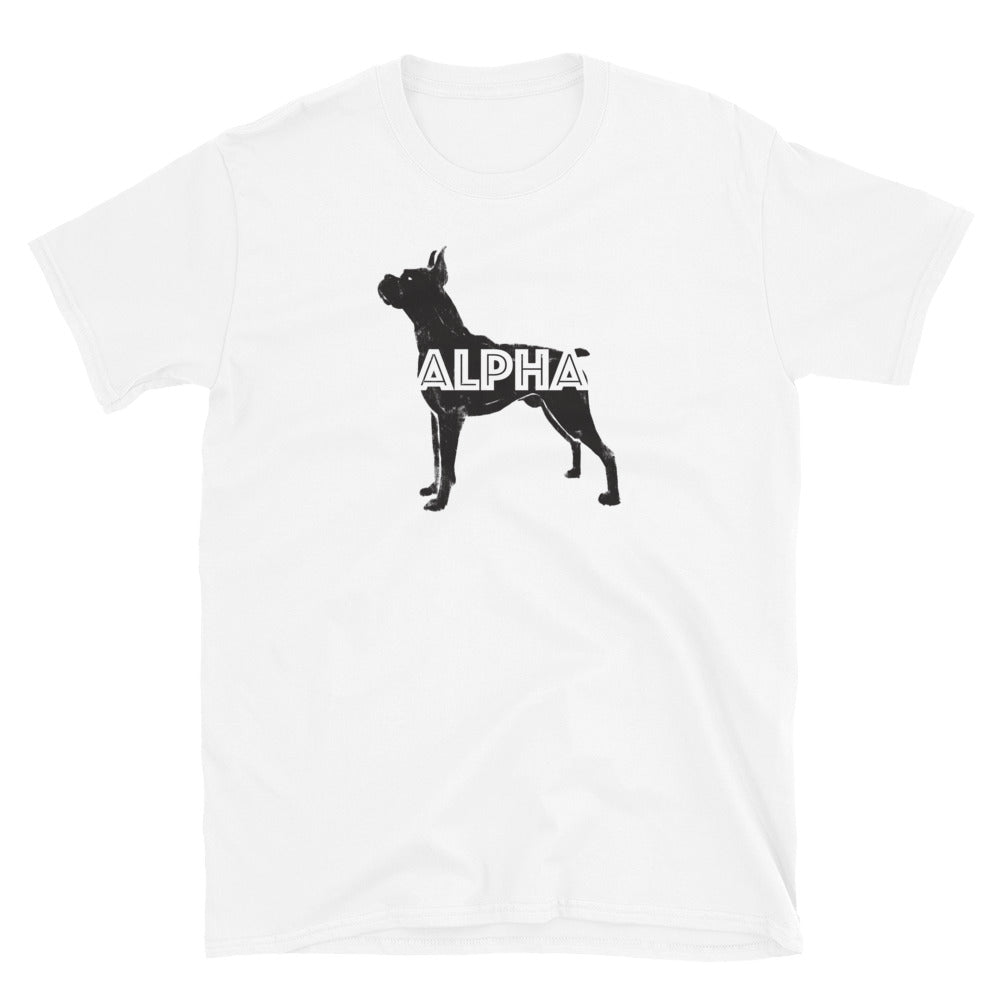 Alpha text Boxer Dog Design t-shirt in black
