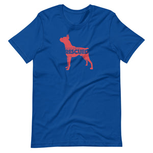Rescued text Boxer Dog Design t-shirt in red