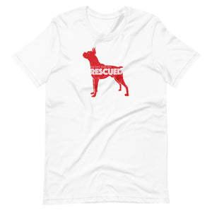Rescued text Boxer Dog Design t-shirt in red