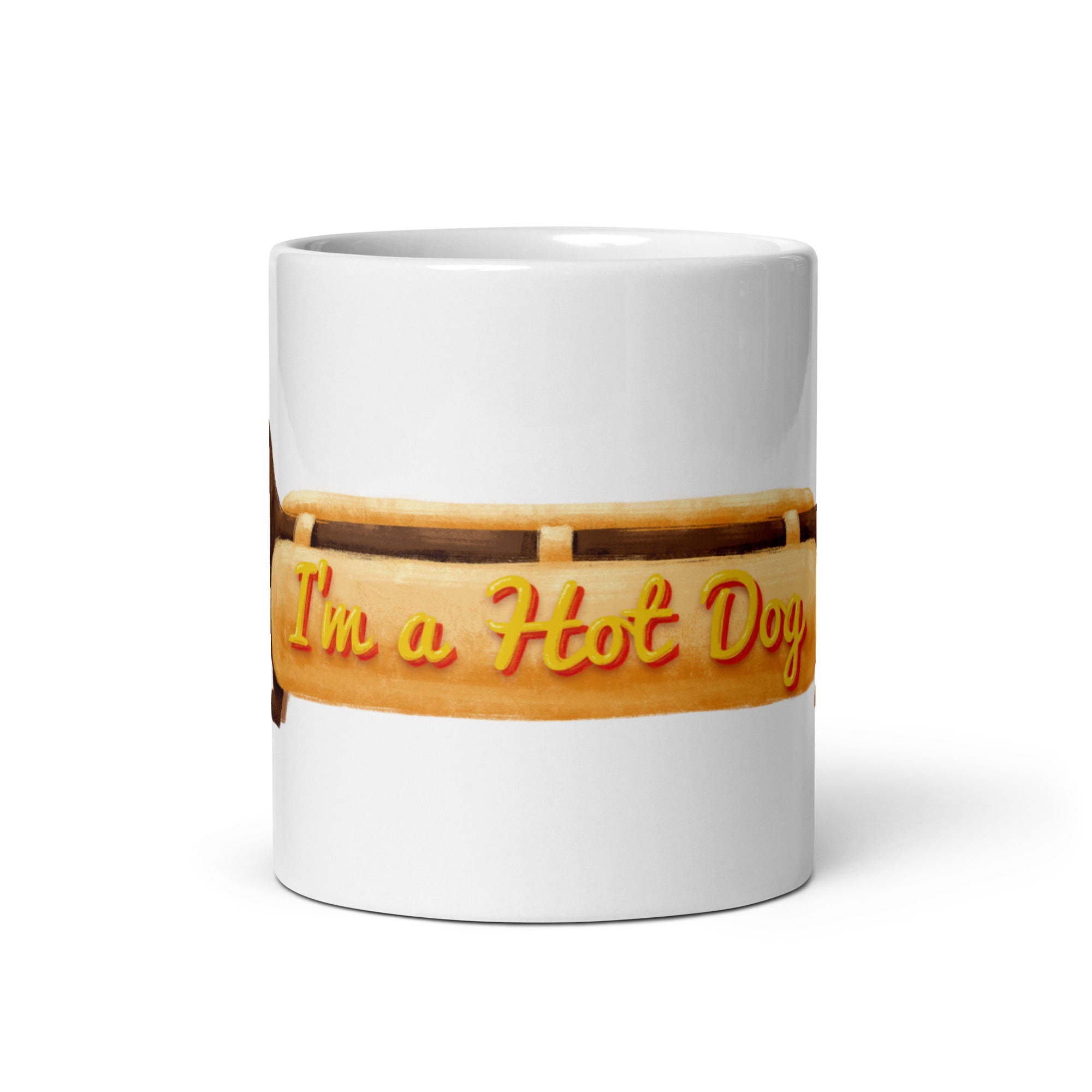 I'm a Hot Dog text dachshund in a bun design White glossy mug