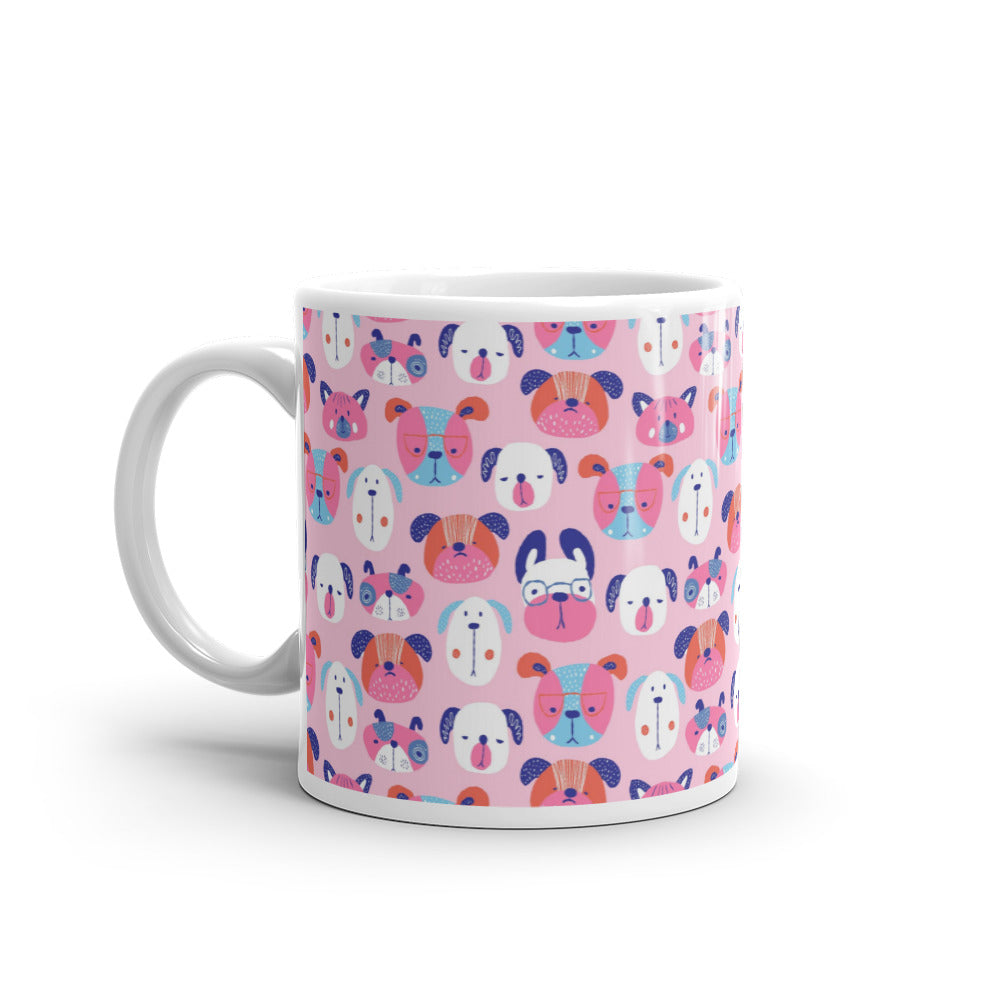 Cute Happy Dog Faces in pink on a glossy mug