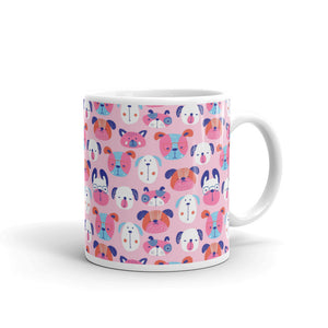 Cute Happy Dog Faces in pink on a glossy mug
