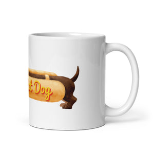 I'm a Hot Dog text dachshund in a bun design White glossy mug