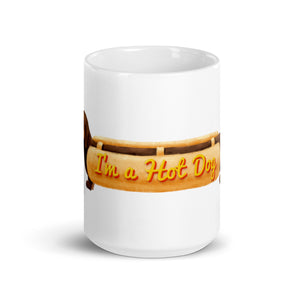 I'm a Hot Dog text dachshund in a bun design White glossy mug