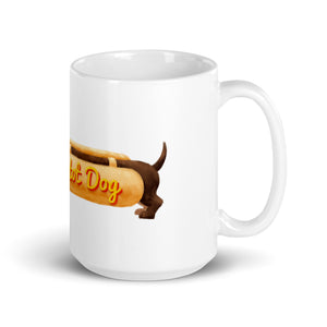 I'm a Hot Dog text dachshund in a bun design White glossy mug